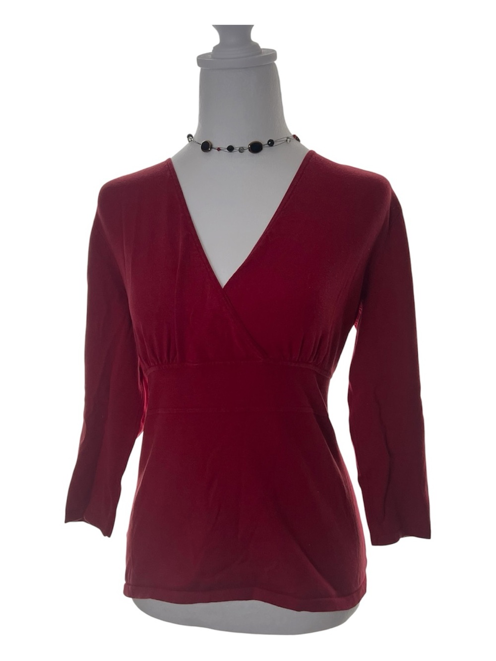 Ann Taylor Red Wrap V-Neck Knit Top